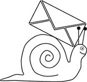 Line illustration of a snail carrying a letter